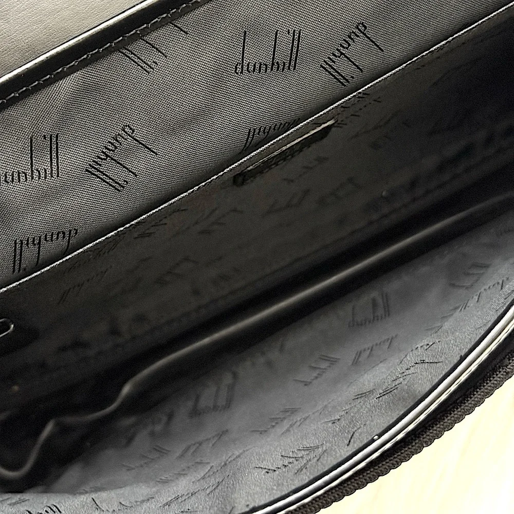 DUNHILL - BLACK LEATHER NYLON POCHETTE POUR HOMME TRAVEL BAG POUCH CLUTCH